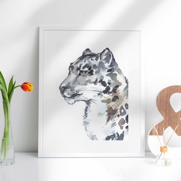 Watercolor Snow Leopard Wall Art Print Poster Unframed - Picture 2 of 8